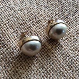 Vintage Signed CORO Half Dome Faux Pearl Gold Tone Screw Back Earrings